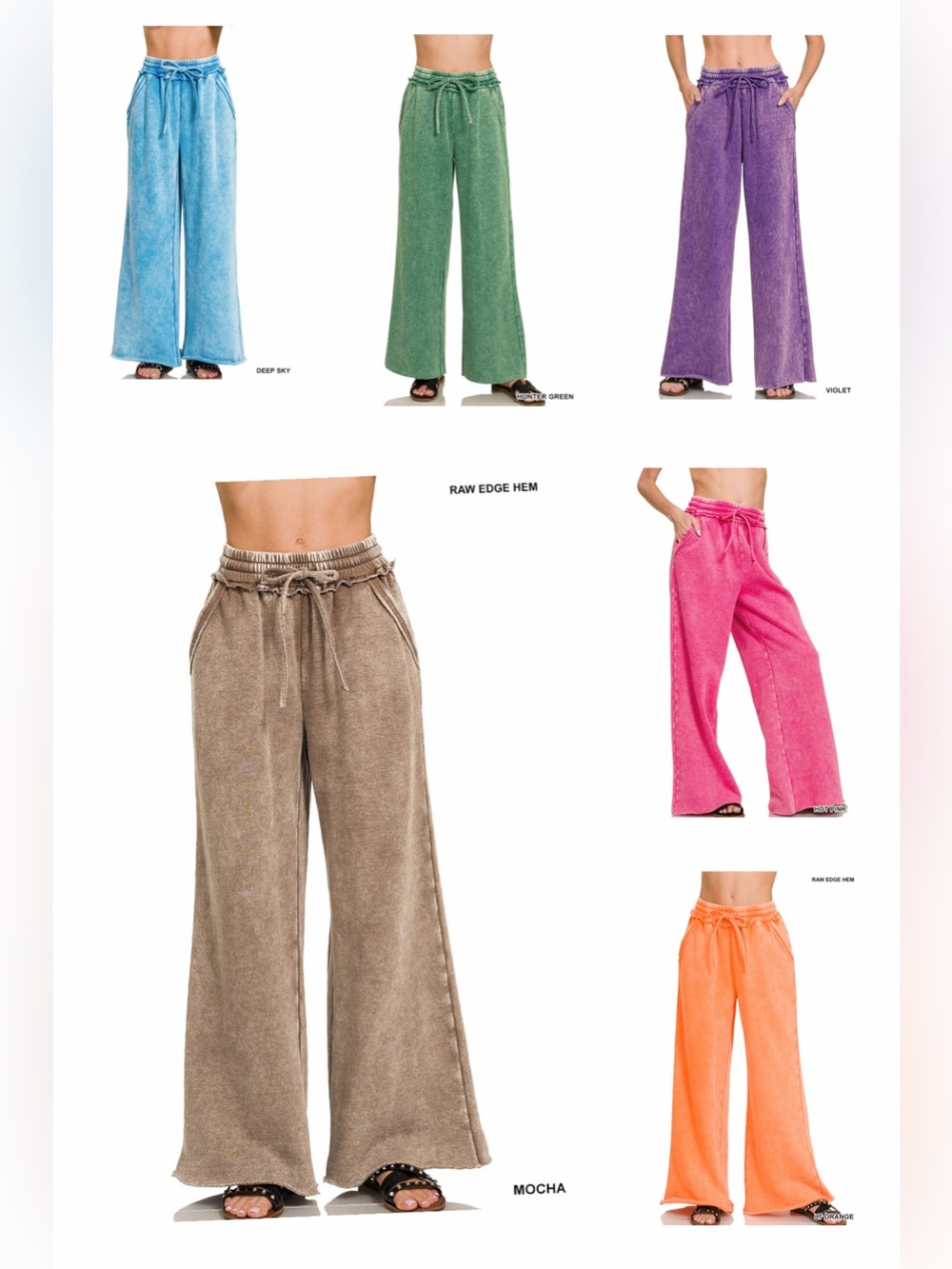 Zenana Violet Multiple Colorways ACID WASH FLEECE wide leg pants